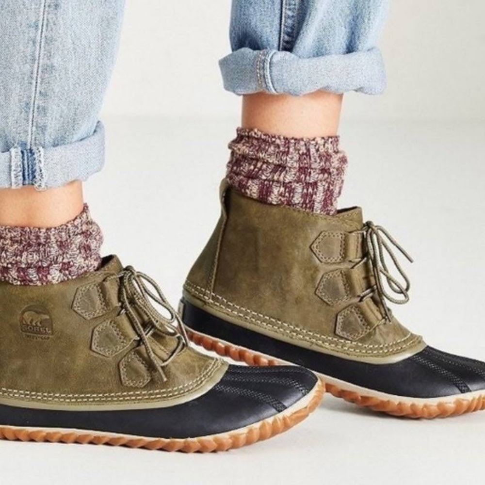 SOREL OUT N ABOUT Olive Green Duck Boots